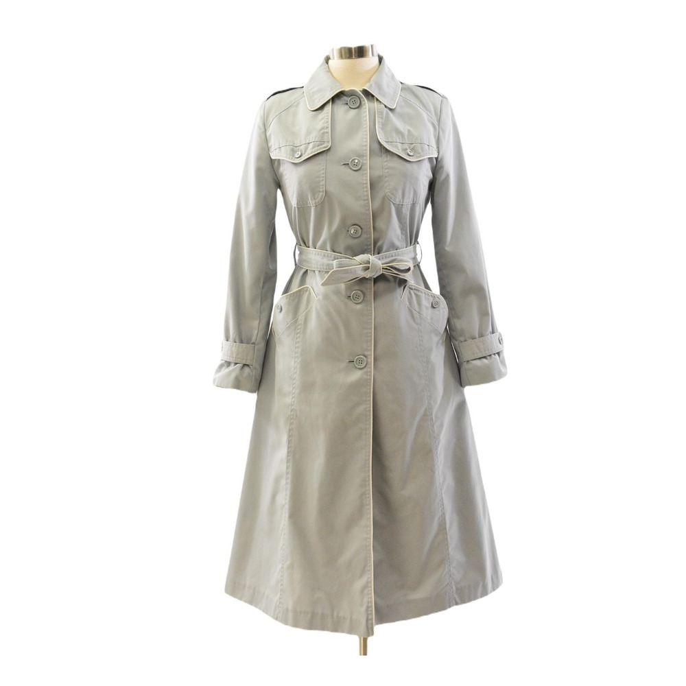 70s Casual Corner Piped Long Belted Coat Western Art Deco Hazy BlueGray Womens M